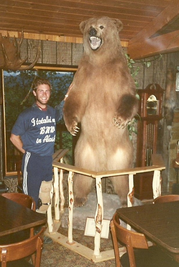 Gave in bar with a stuffed Kodiak Bear